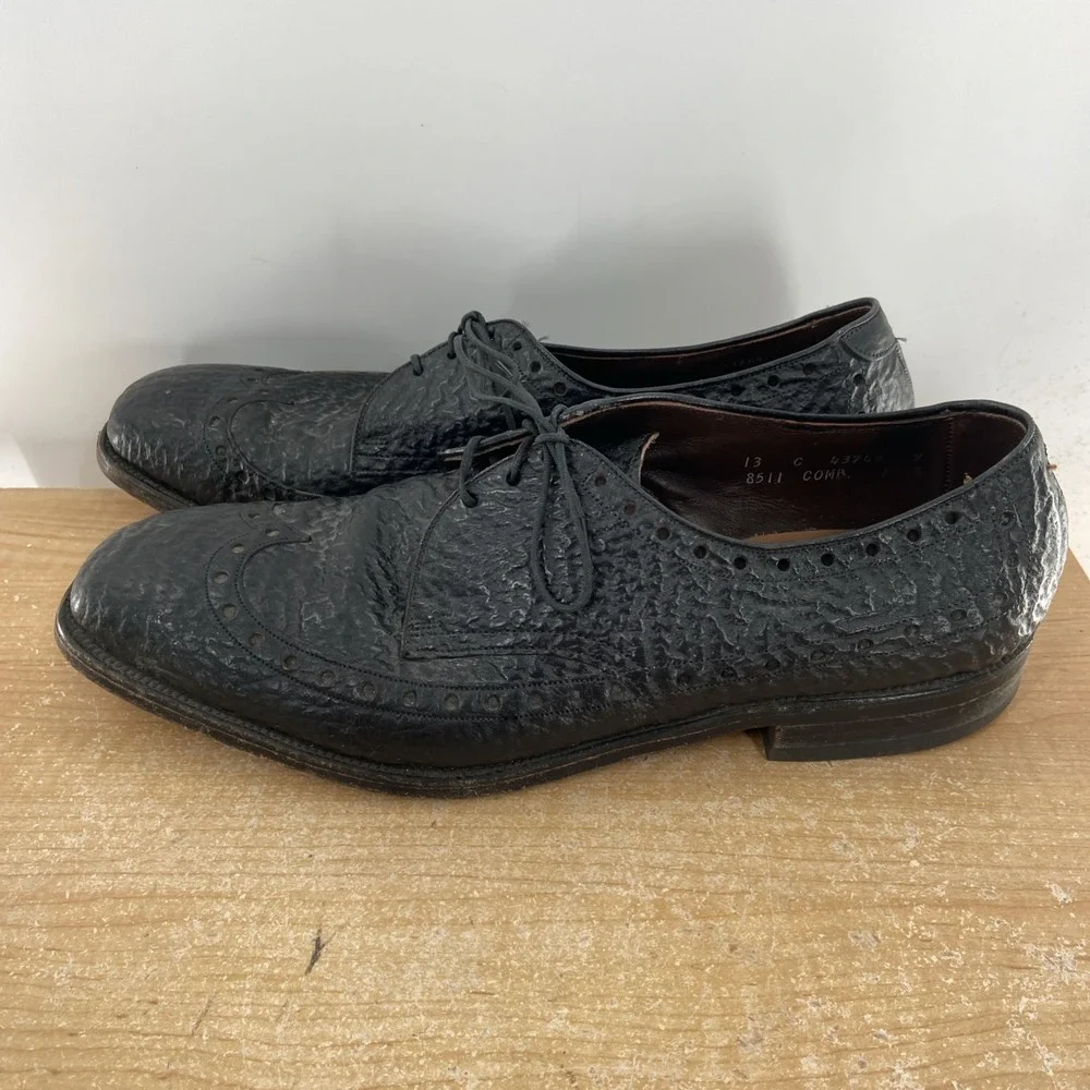Allen Edmonds Men's Size 13 C Black Sharkskin Nassau Ostendo Oxford Dress Shoes